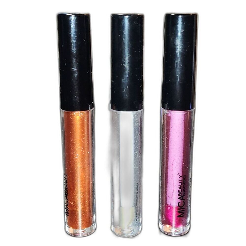 MicaBeauty Lip Plumper Lip Gloss Set of 3 Bronze, Clear & Pink NEW
